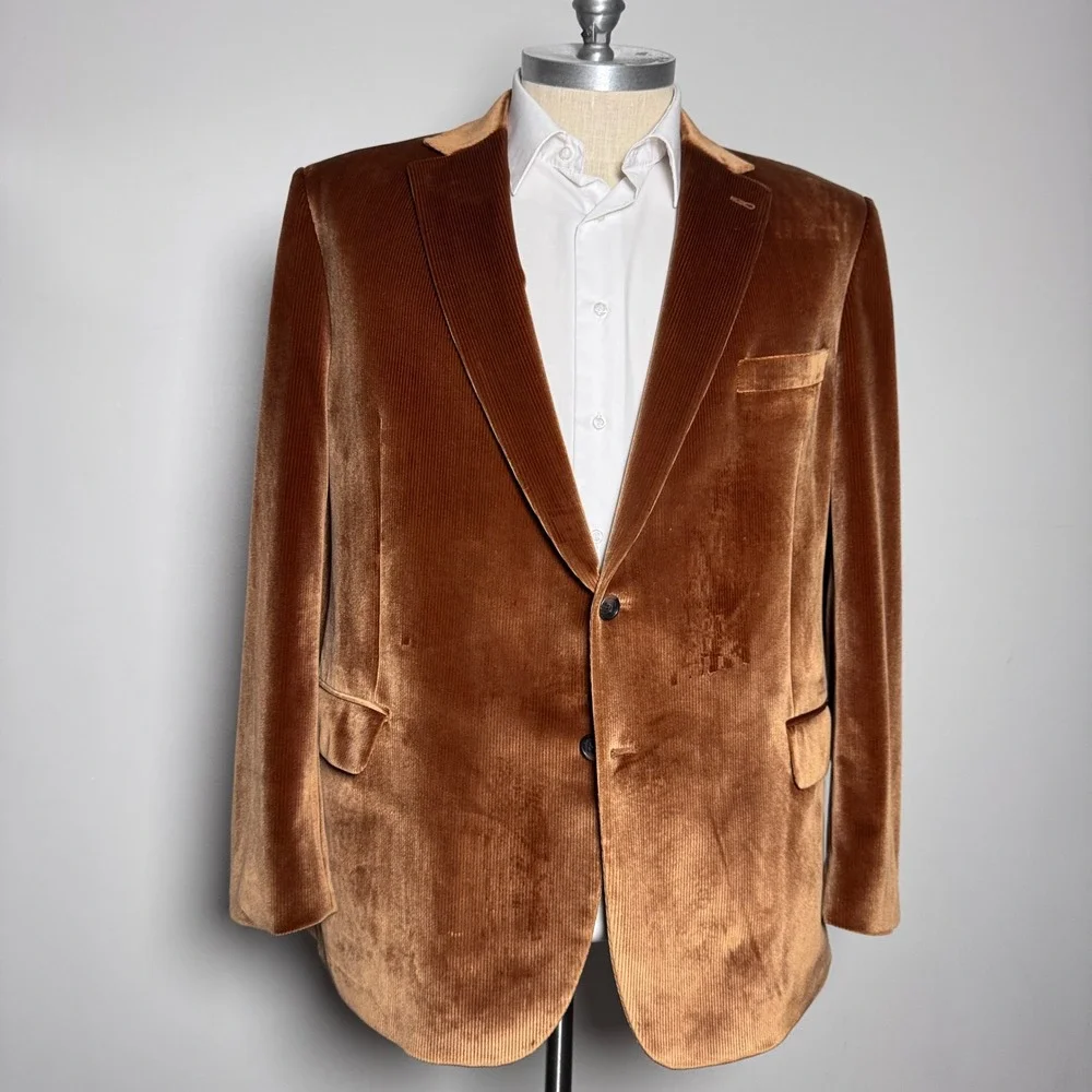 JOE Joseph Abboud‎ Blazer Mens 50R Brown Corduroy Velvet Notch Lapel Sport Coat